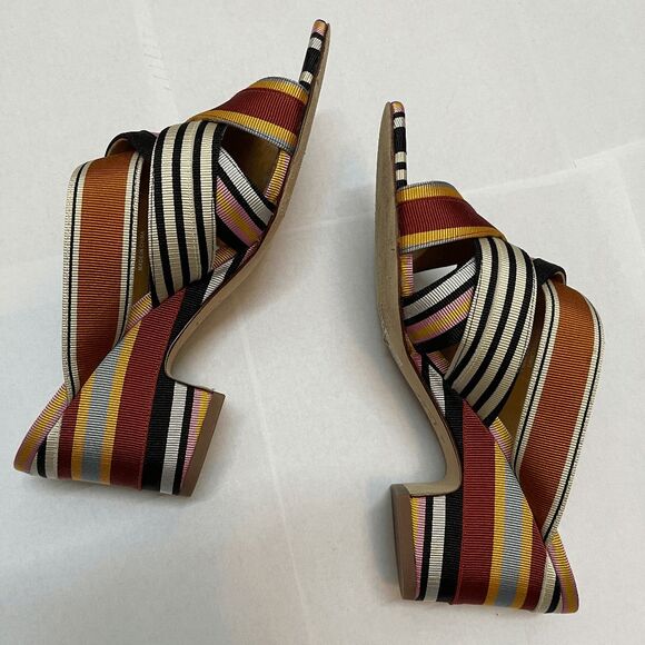 Tory Burch Retro Funky Multicolor Striped Grosgrain Graham Heel Mule Sandals - Picture 6 of 12